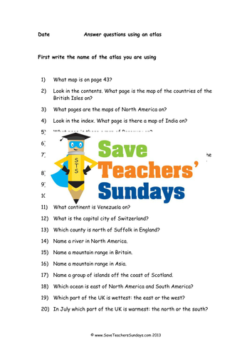 Using an Atlas KS2 Lesson Plan and Worksheet