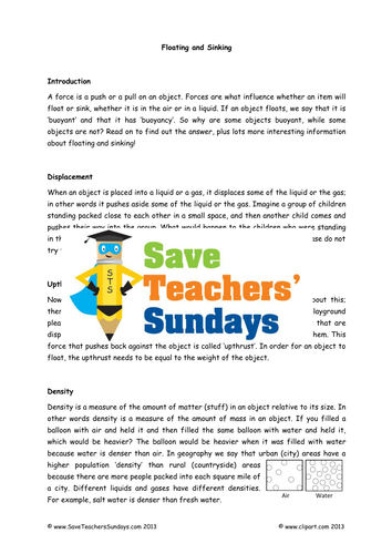 Floating And Sinking Ks2 Lesson Plan Explanation Text And Question Answer Frame