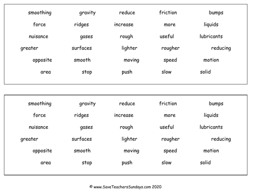 Friction KS2 Lesson Plan and Worksheets (2 levels of difficulty)