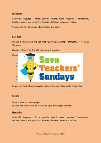 Investigation on Friction 1 KS2 Lesson Plan, Prompt Sheet and Bar Graph Frame