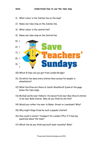 Using the London Underground Map KS2 Lesson Plan and Worksheet