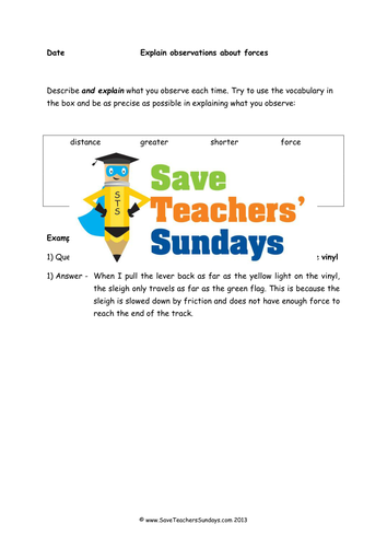 Explaining Observations About Forces KS2 Lesson Plan, Hyperlinks and Question & Answer Frame