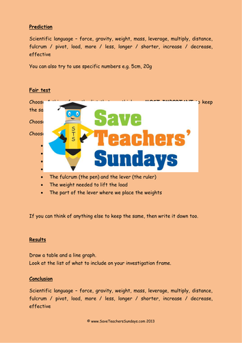 Investigation on Levers KS2 Lesson Plan, Prompt Sheet and Line Graph Frame