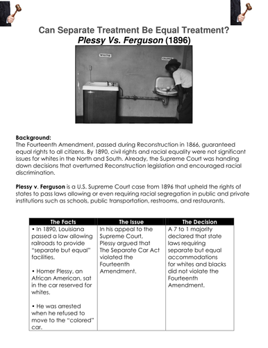 can-separate-treatment-be-equal-treatment-plessy-vs-ferguson-1896-worksheet-teaching-resources