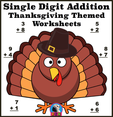 Single Digit Addition - Thanksgiving Themed Worksheets - Horizontal
