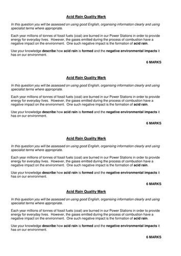 Acid Rain Quality Mark Assessment (TASK ONLY)