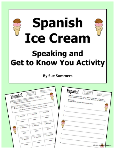 Spanish Speaking Activity / Get to Know You Activity - Helado Favorito