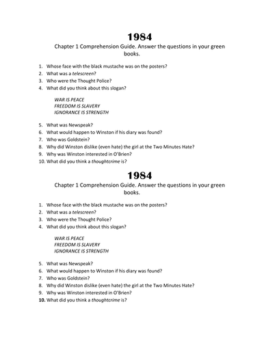 1984 Adapted Novel Grades 9 10 Teaching Resources