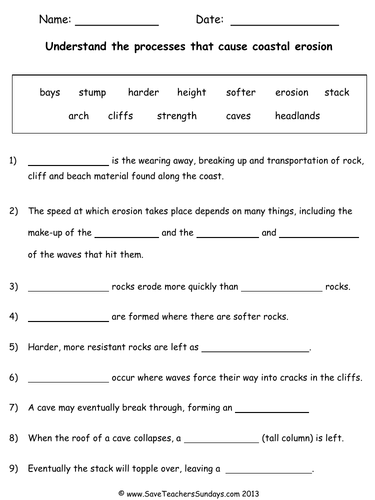 Coastal Erosion KS2 Lesson Plan and Worksheet by SaveTeachersSundays