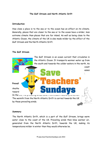The Gulf Stream and North Atlantic Drift KS2 Lesson Plan, Explanation Text and Worksheet