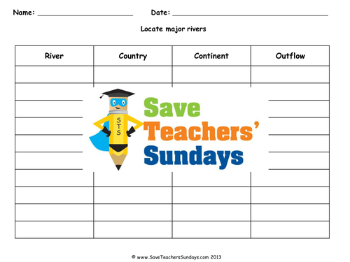 Major Rivers and Their Countries, Continents and Outflows KS2 Lesson Plan, Instructions & Worksheet