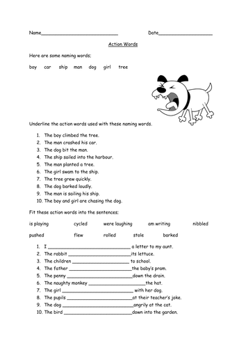 Action Words Examples List