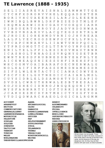 TE Lawrence (Lawrence of Arabia) Word Search