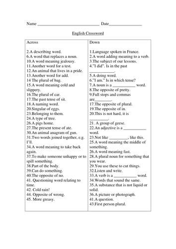 English Crossword