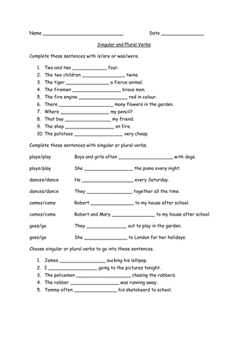 Singular and Plural Verbs