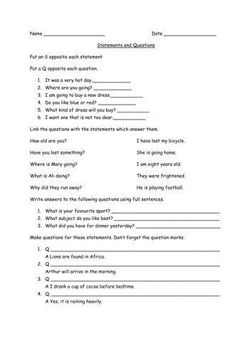 Statements and Questions | Teaching Resources