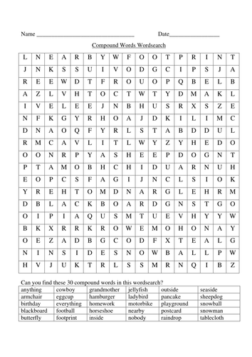 Compound Words Wordsearch