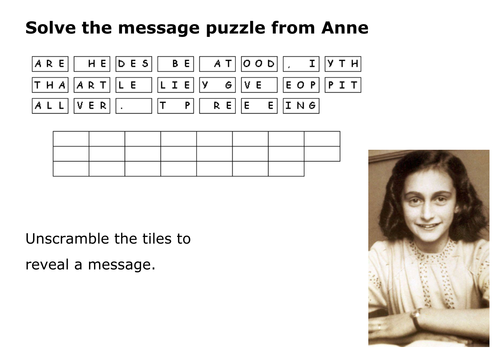 Solve the message puzzle from Anne Frank