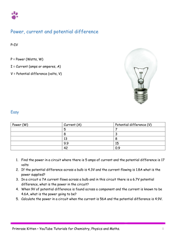 GCSE Physics P2 - Electrical Power (E=Pt & P=IV) by Nteach - Teaching