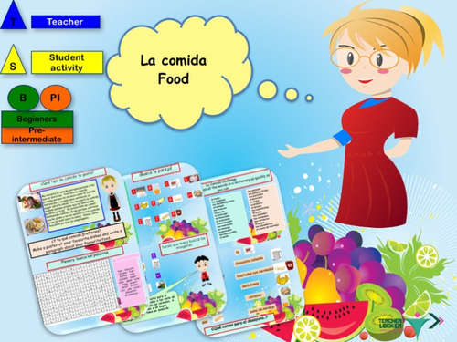 Spanish food lesson with student booklet / La comida