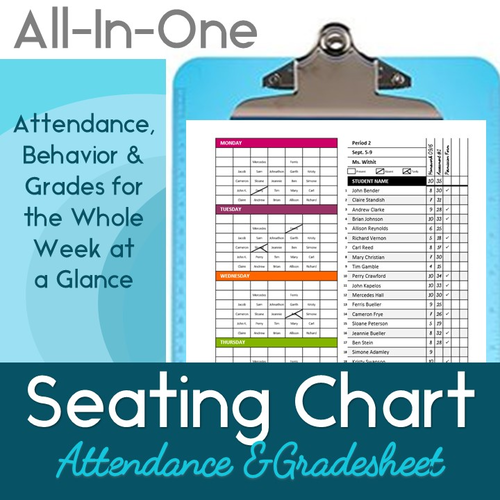 Weekly Seating Chart Attendance, Grades and Behavior Tracking at a Glance