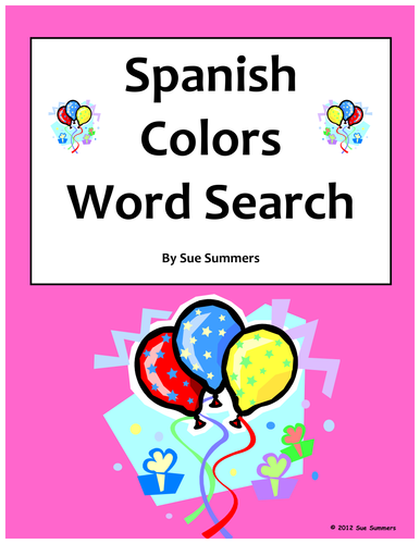 Spanish Colors Word Search Puzzle Worksheet - Los Colores