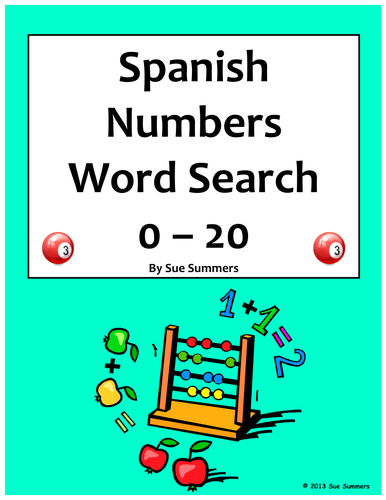Spanish Numbers 0 - 20 Word Search and Image IDs Worksheet