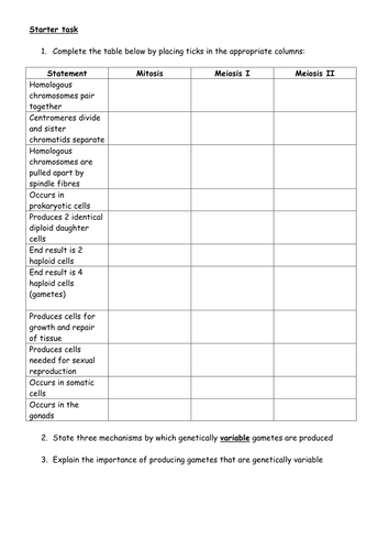 meiosis vs mitosis worksheet