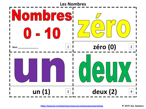 French Numbers 2 Coloring Booklets With Numbers 0-10