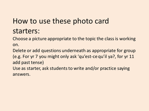 Photo card starters/activities