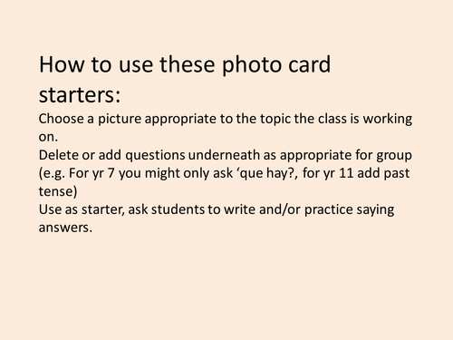 Photo cards starters/activities