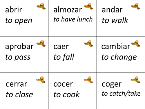 Infinitive verb cards