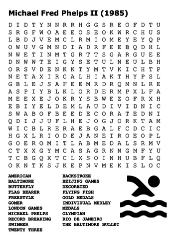 Michael Phelps  - Swimming Word Search