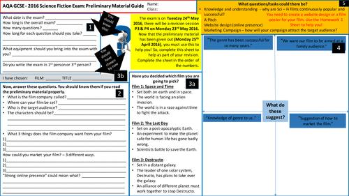 AQA GCSE Media Studies 2016:  Science Fiction Revision Resources