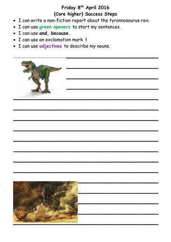 Year 2 literacy plan based around the tyrannosaurus rex