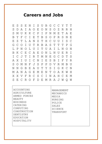 Careers and Jobs Wordsearch