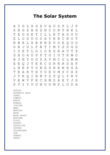 The Solar System Wordsearch