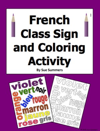 French Colors Class Sign and Coloring Activity