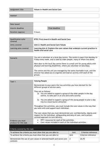 unit 2 QCF New spec level 2 HSC Assignment brief A
