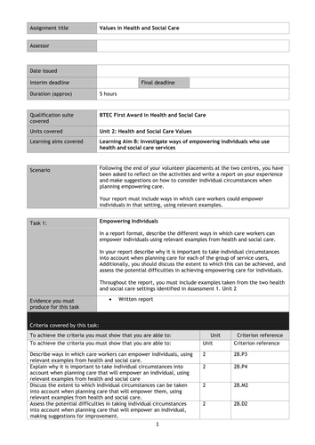 unit 2 level 2 HSC  new spec Assignment brief task B