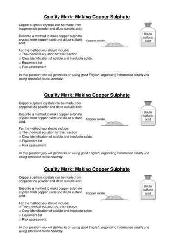 Making Copper Sulphate Quality Mark Assessment (TASK ONLY)