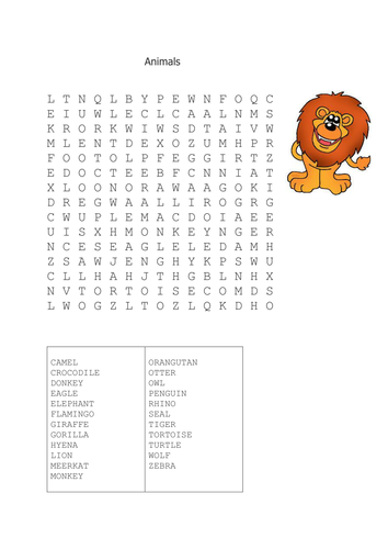 Animals Wordsearch