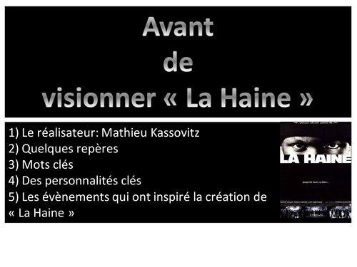 Activities before viewing 'La Haine' / Activités avant de visionner 'La Haine' AS / A Level / AQA /