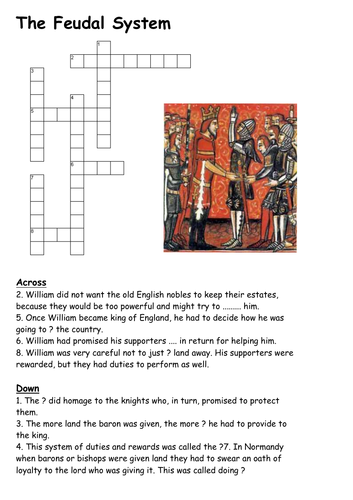 The Feudal System Crossword Teaching Resources