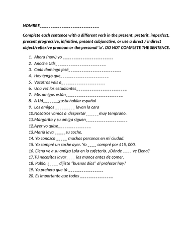 Grammar review short quiz