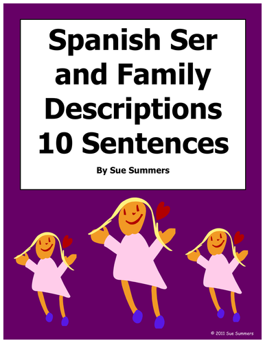 Spanish Adjectives 10 Sentences With Family and Ser Worksheet