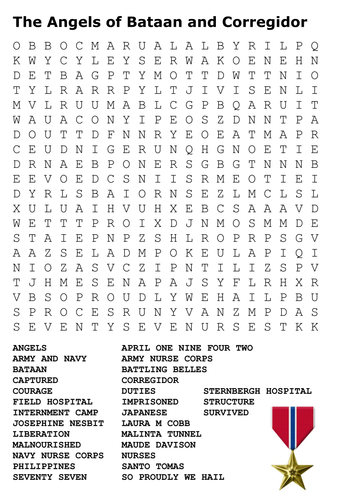 The Angels of Bataan and Corregidor Word Search