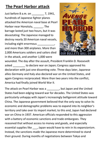 Pearl Harbor cloze activity
