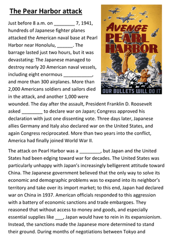 Pearl Harbor cloze activity