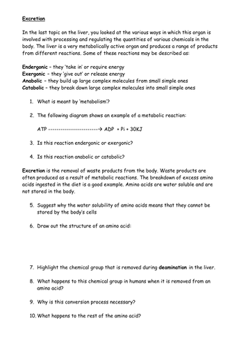 Excretory products in different animals